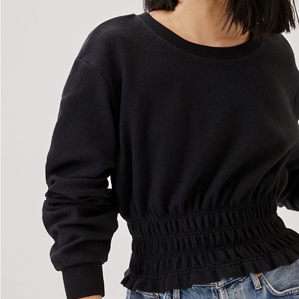 Anthropologie Maeve Smocked Cropped Sweater Boatneck Pullover Jumper